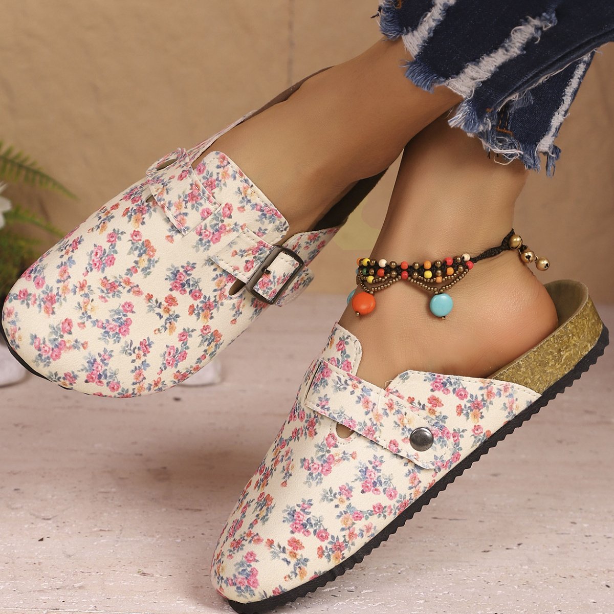 Floral Print Buckle Decor Slip-Ons - Image 5