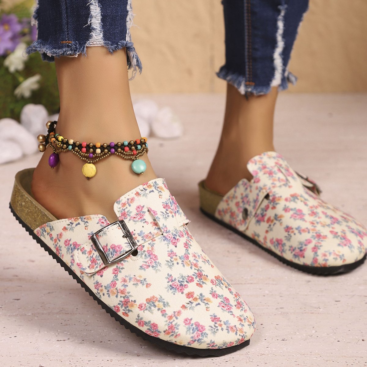 Floral Print Buckle Decor Slip-Ons - Image 6