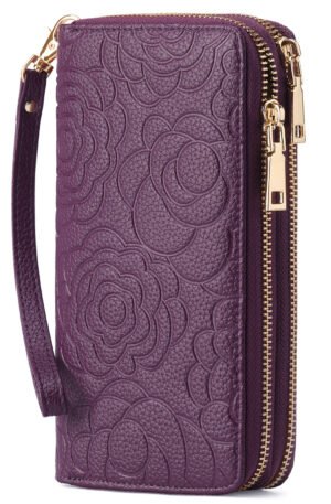 Embossed Floral Pattern Double Zipper Wallet