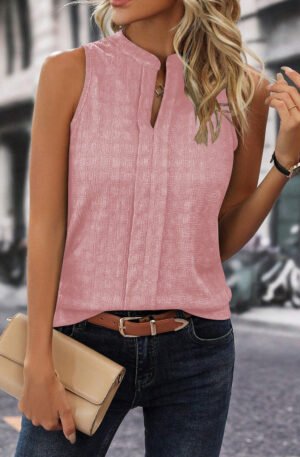 Solid Notched Sleeveless Blouse