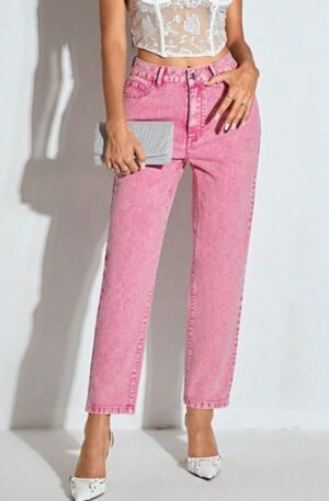 High-Waisted Wash Straight Leg Jeans