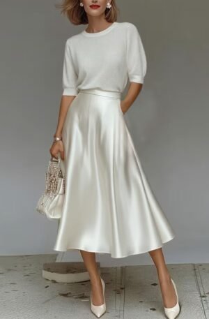 Satin A-Line Midi Skirt
