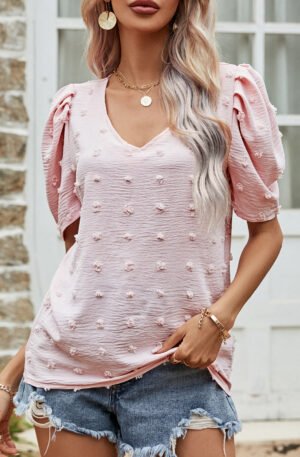 Swiss Dot Short Puff Sleeve Top