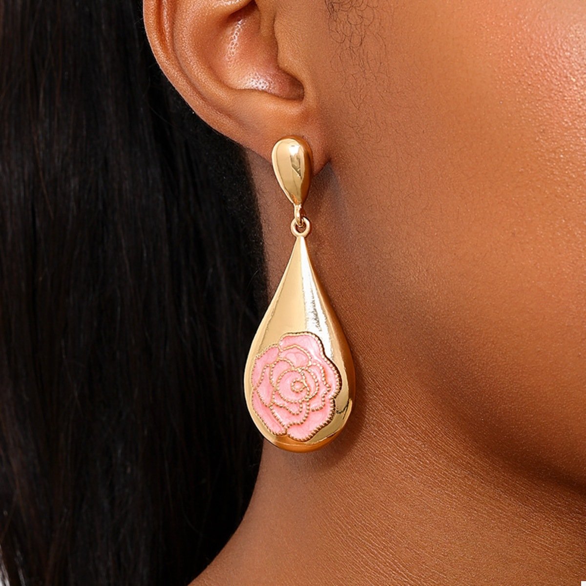 18K Gold-Plated Pink Rose Teardrop Earrings