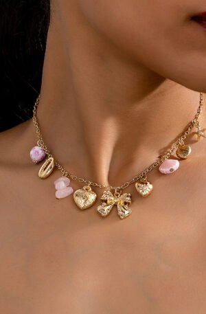 Heart and Butterfly Bow Ocean Multi-Pendant Necklace