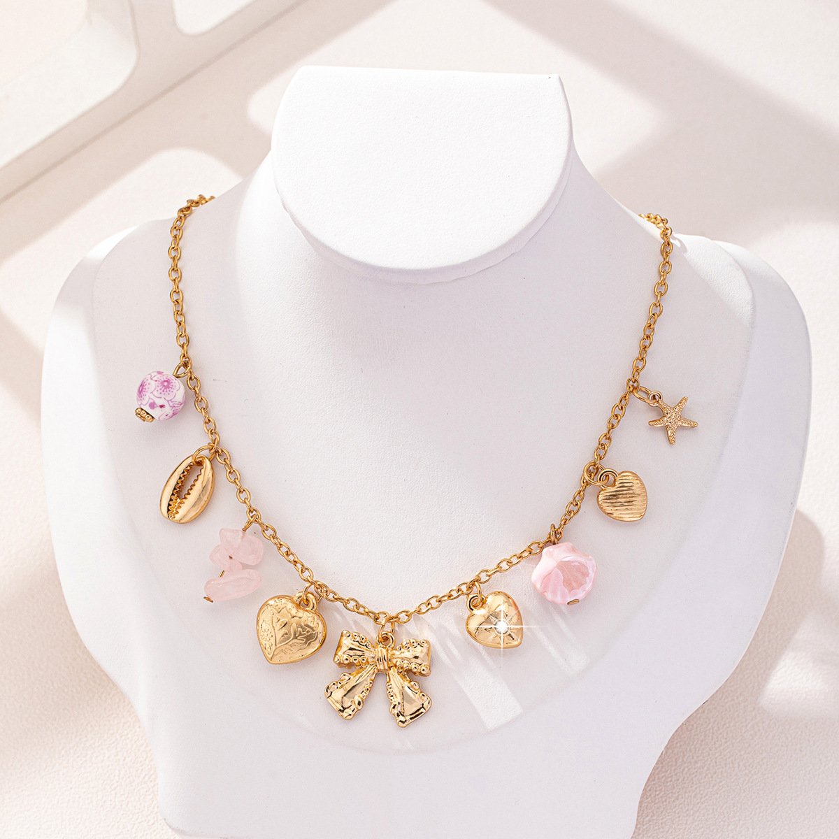 Heart and Butterfly Bow Ocean Multi-Pendant Necklace - Image 2