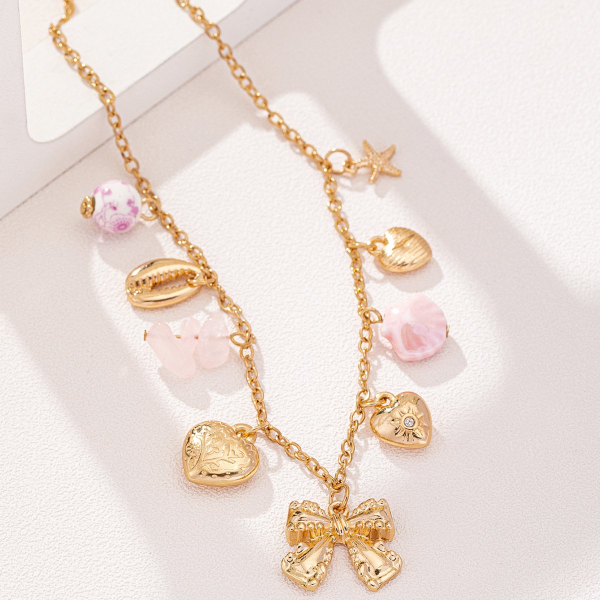 Heart and Butterfly Bow Ocean Multi-Pendant Necklace - Image 3