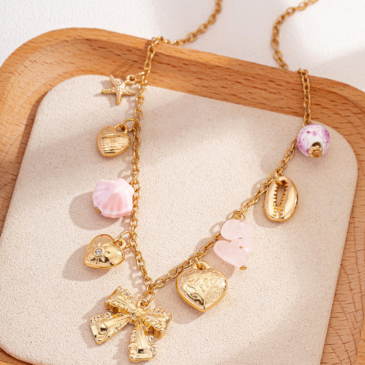 Heart and Butterfly Bow Ocean Multi-Pendant Necklace - Image 4
