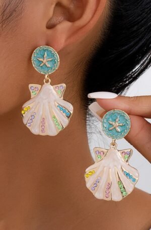 Rhinestone Shell Dangle Earrings