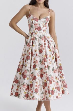 Sweetheart Neck A-Line Midi Dress