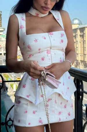 Rose Print Sleeveless Top and Skirt Set