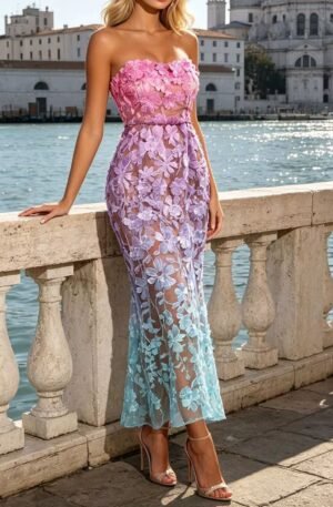 Floral Embroidered Tube Maxi Dress
