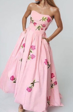 Rose Print Tube Maxi Dress