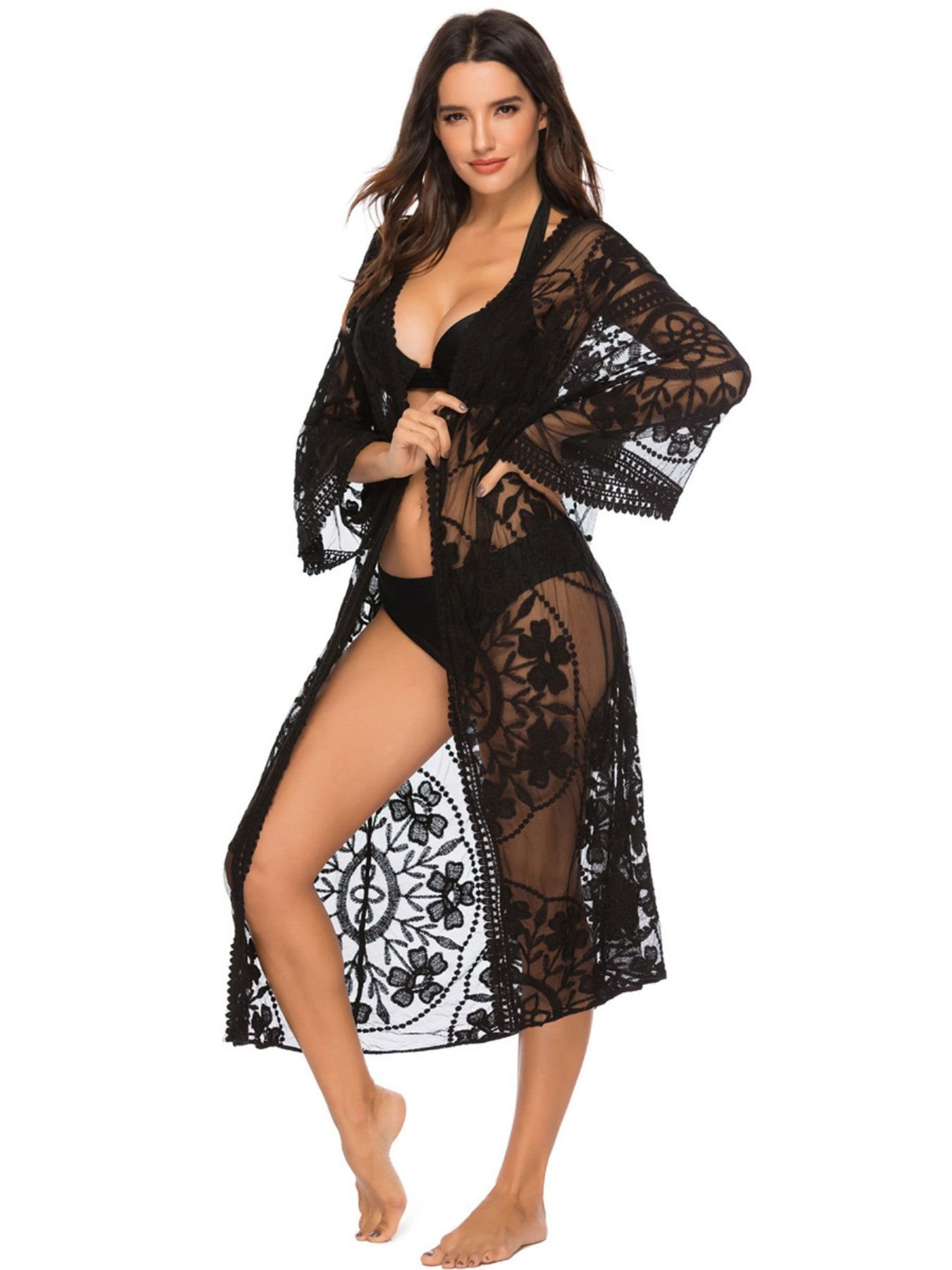 Floral Lace Sheer Kimono Cover-Up - Image 2