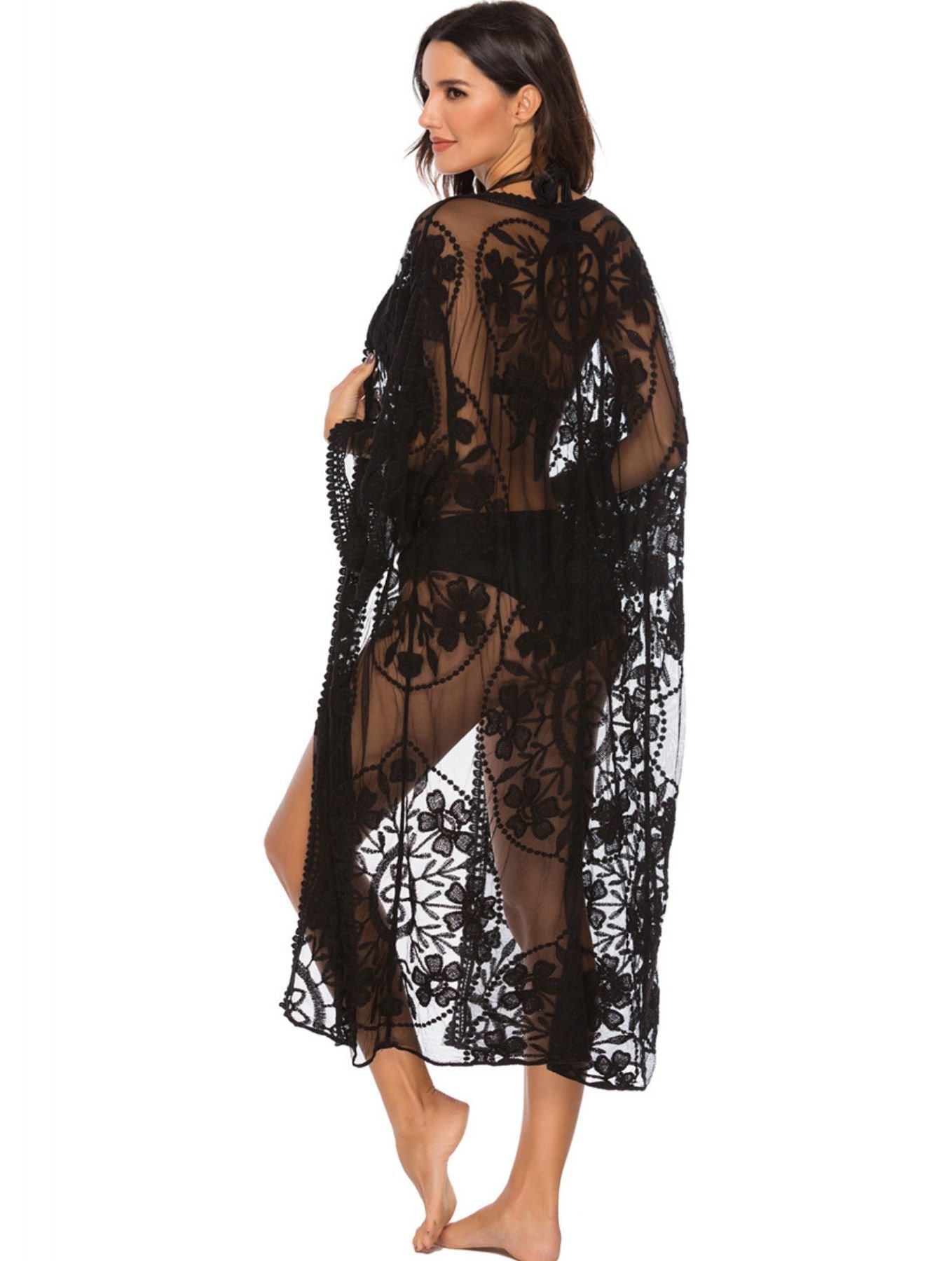 Floral Lace Sheer Kimono Cover-Up - Image 3