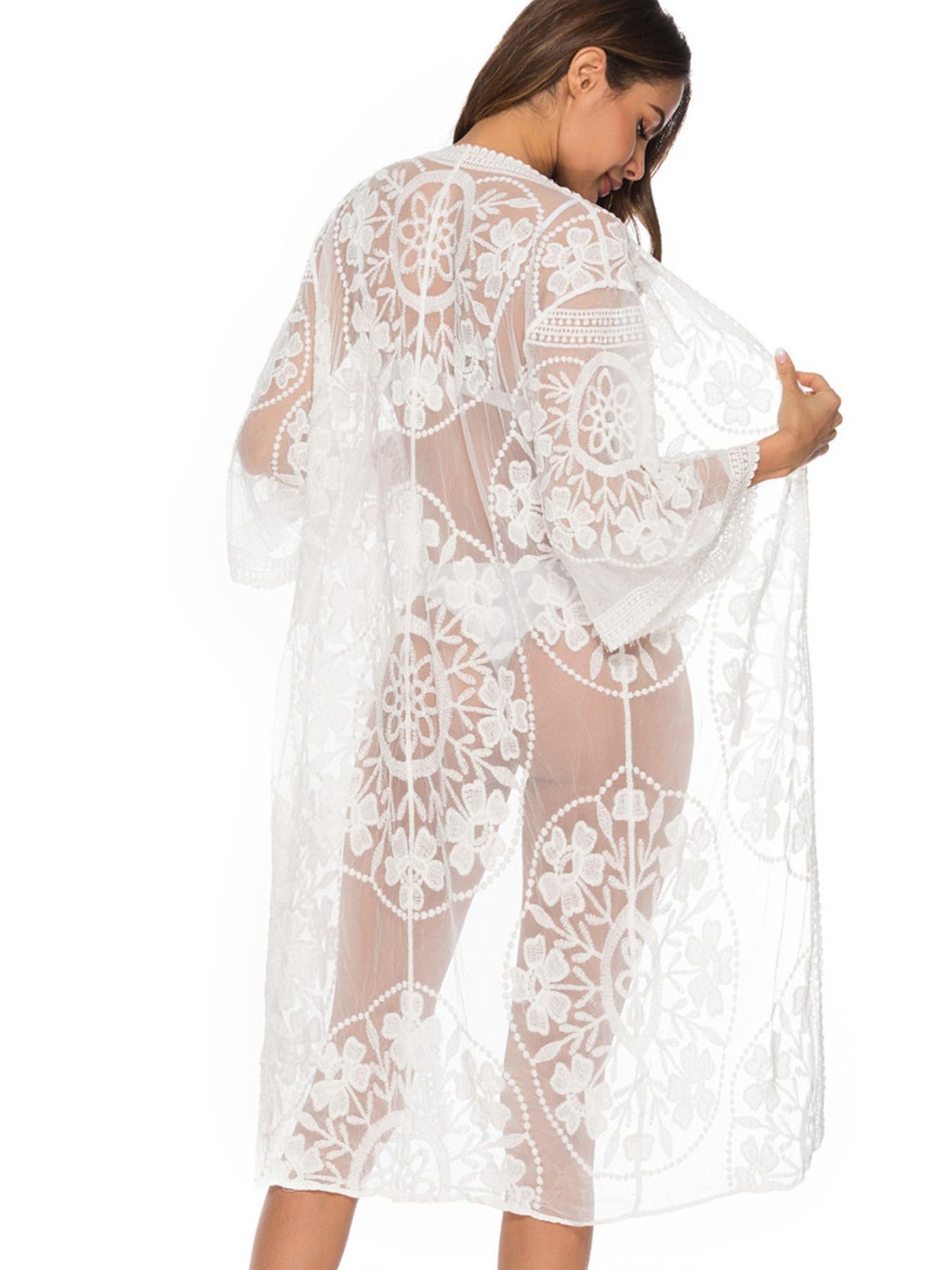 Floral Lace Sheer Kimono Cover-Up - Image 9
