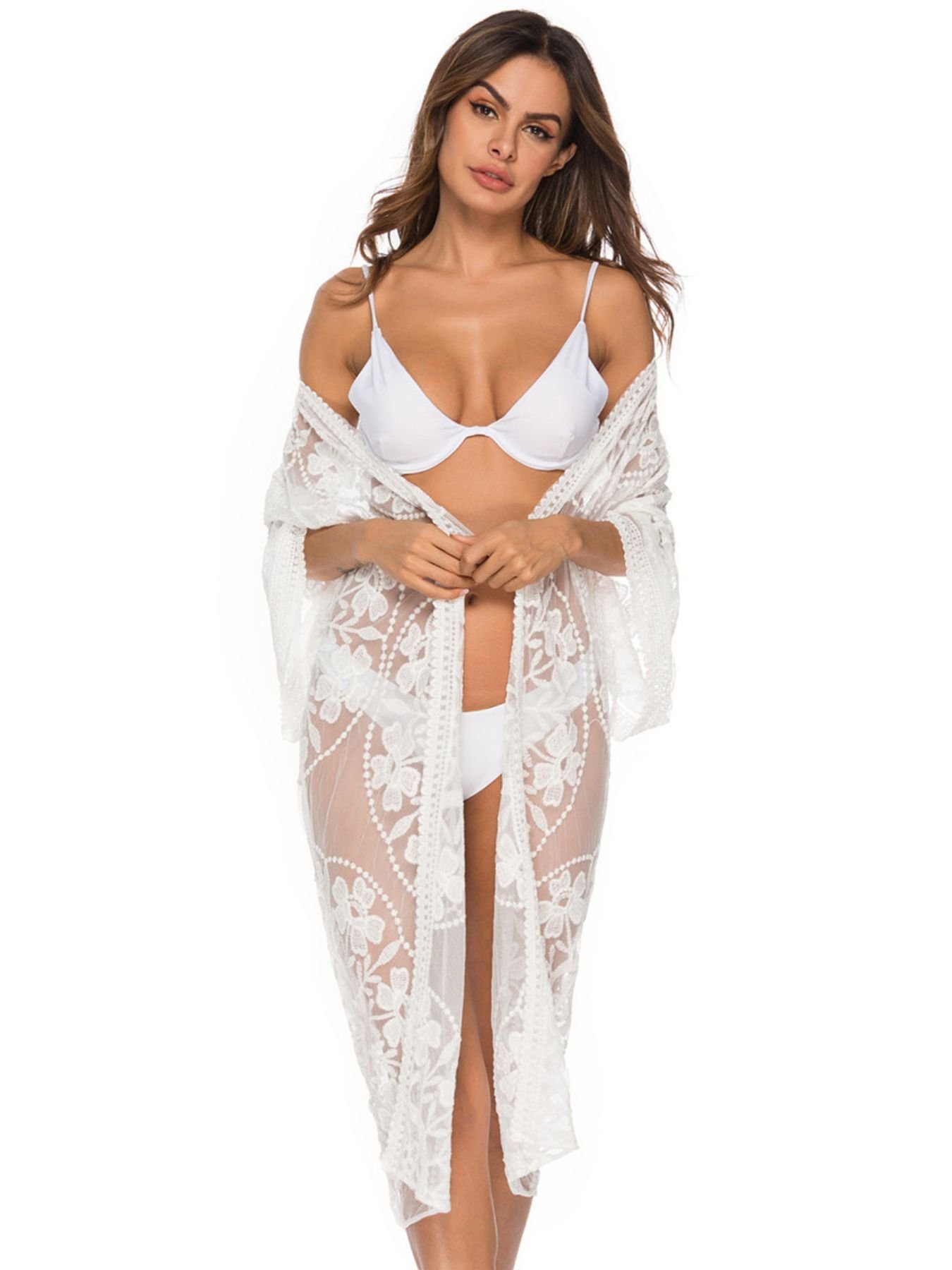 Floral Lace Sheer Kimono Cover-Up - Image 10