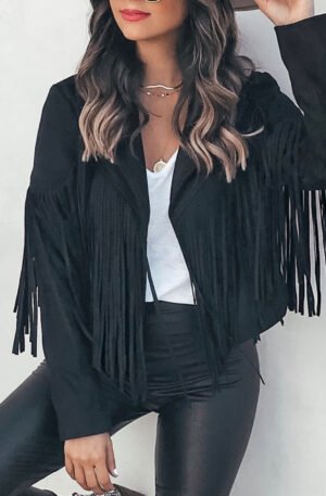 Fringe Open Front Cropped Jacket