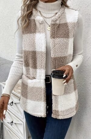 Cozy Plaid Sherpa Vest Coat