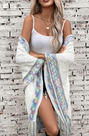 Fringe Half Sleeve Hooded Poncho