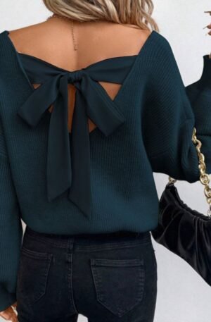Back Bow V-Neck Sweater