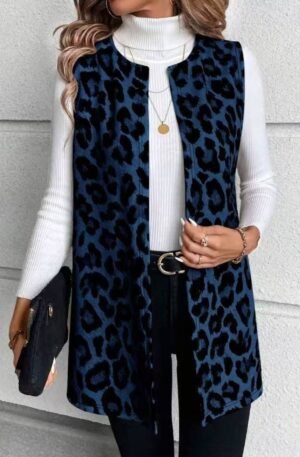 Sleeveless Leopard Print Vest Coat