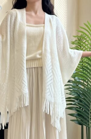 Knitted Fringe Openwork Scarf Shawl