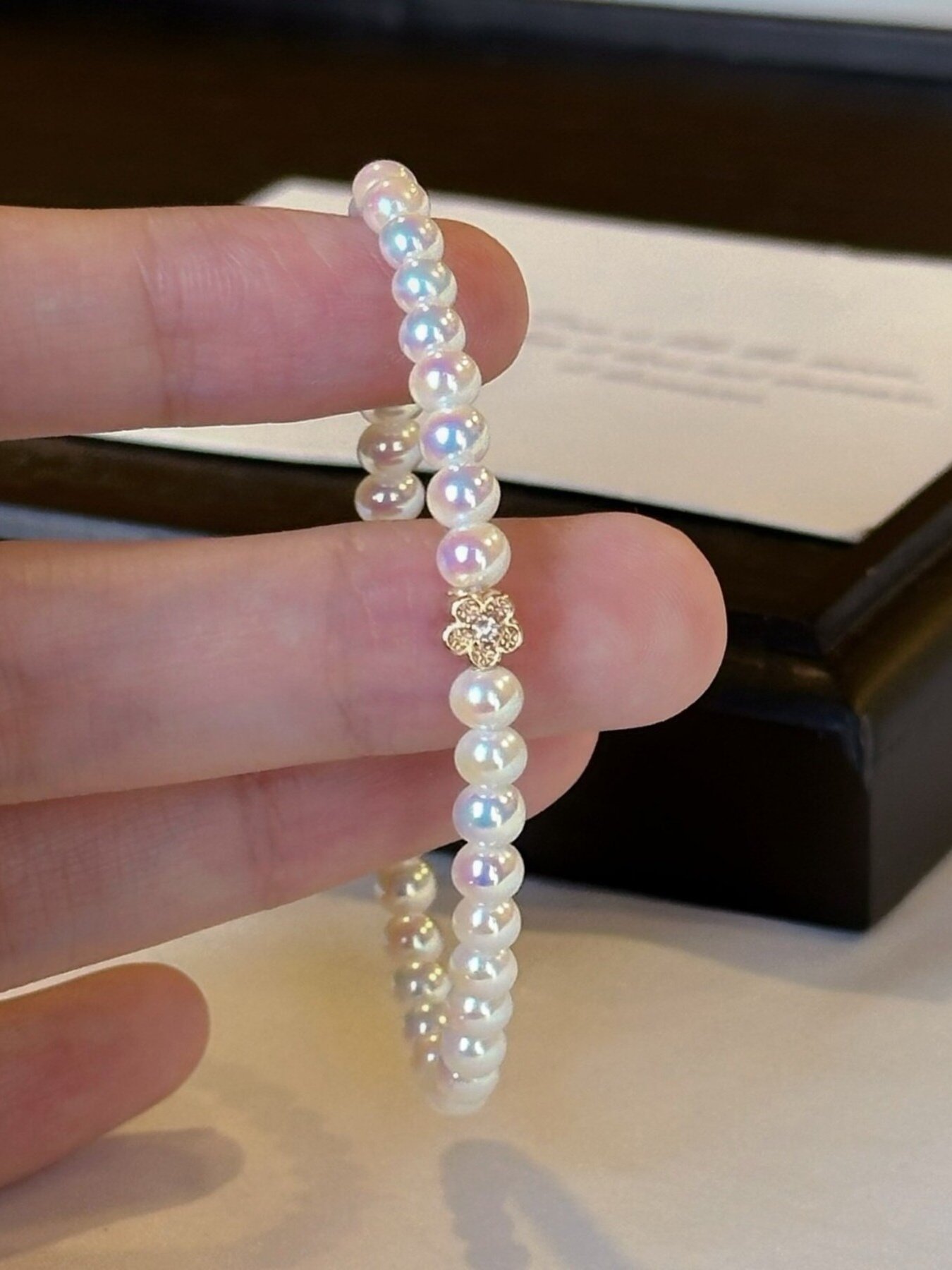 Pearl Bracelet with Floral Accent - Image 2