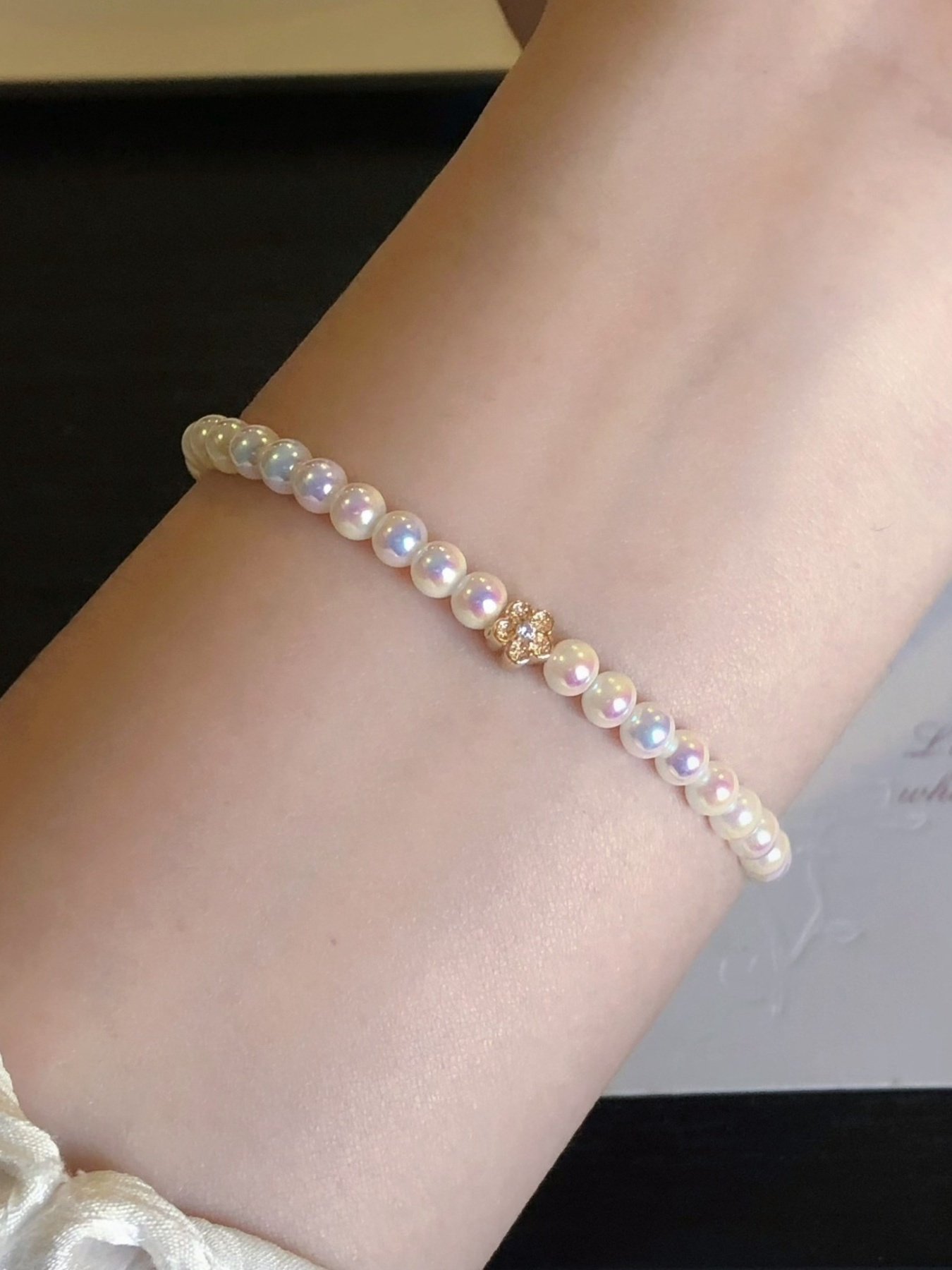 Pearl Bracelet with Floral Accent - Image 3