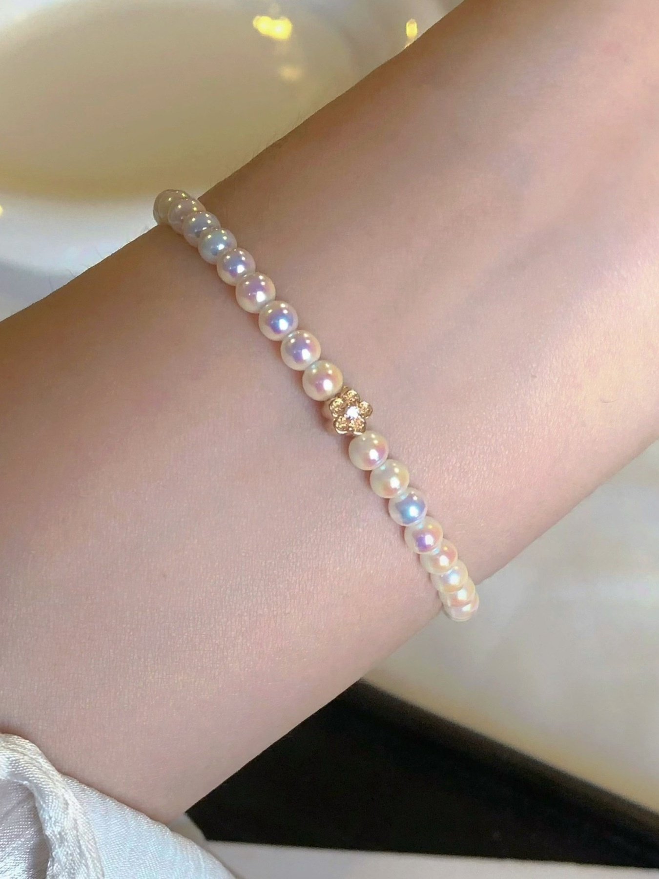 Pearl Bracelet with Floral Accent - Image 4
