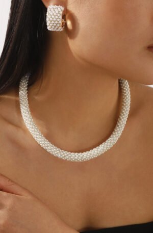 Pearl Embellished Earrings and Necklace Jewelry Set