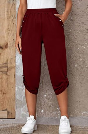 Full Size Roll-Tab Capris Pants
