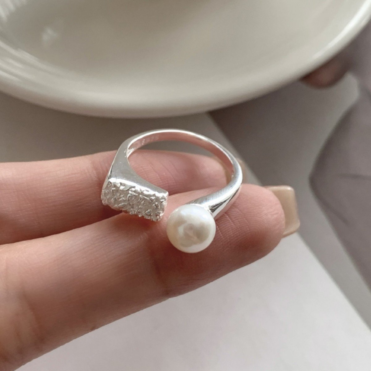 Pearl 925 Sterling Silver Open Ring - Image 4