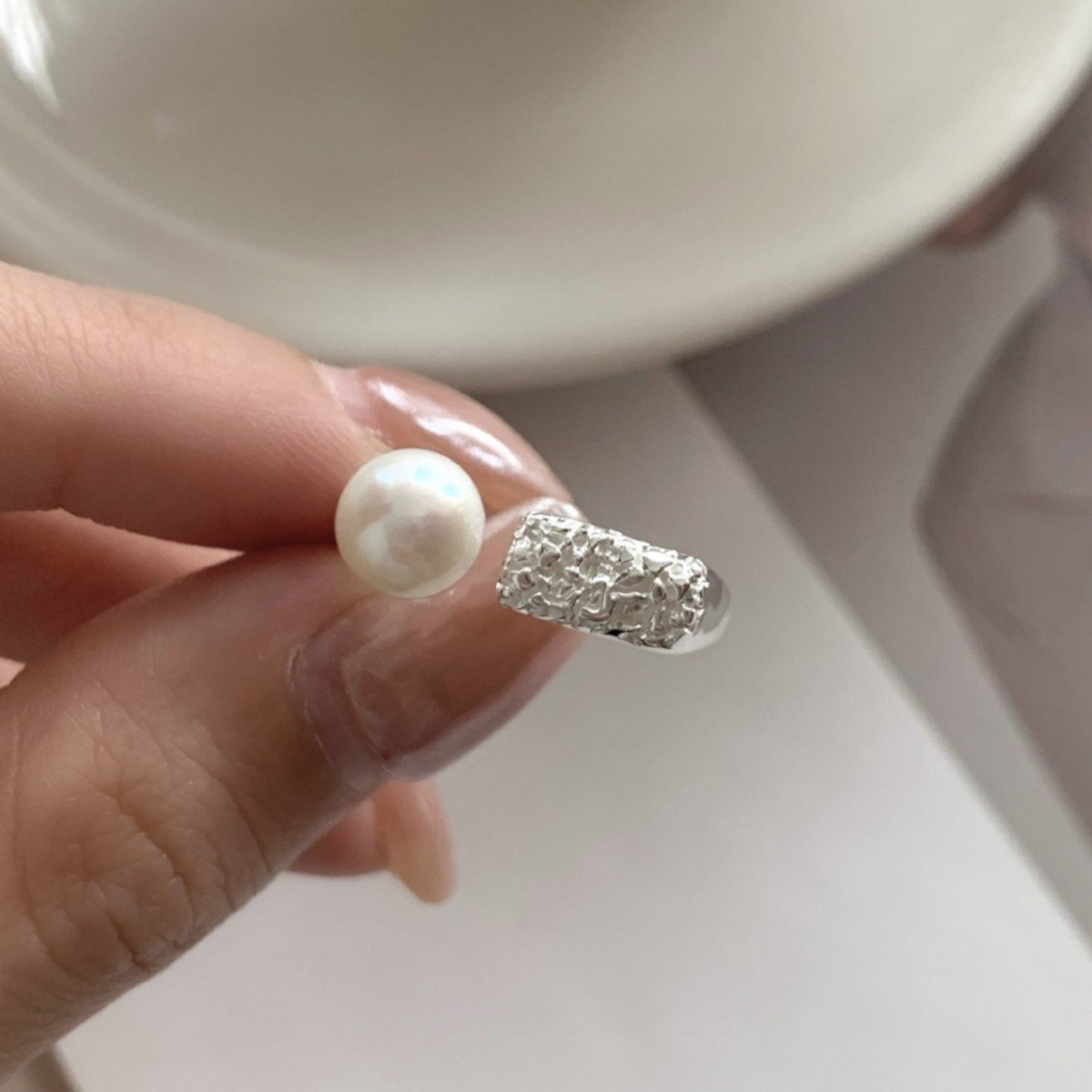 Pearl 925 Sterling Silver Open Ring - Image 3