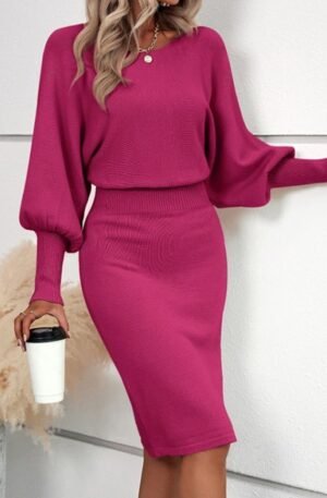 Lantern Sleeve Bodycon Sweater Dress