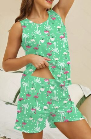 Printed Round Neck Top and Shorts Lounge Set