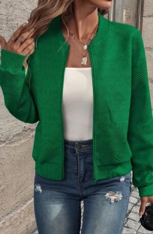 Zip-Up Textured Long Sleeve Jacket