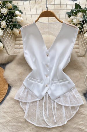 Lace Trimmed Button-Down Vest Coat