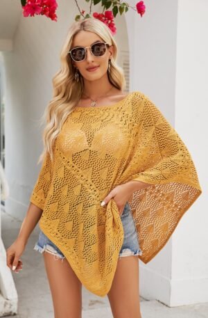 Openwork Boat Neck Shawl Cover Up