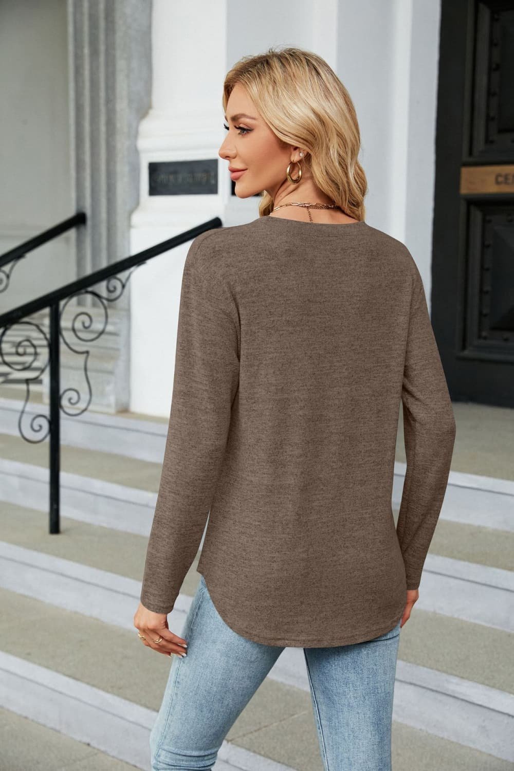 Round Neck Long Sleeve T-Shirt - Image 3