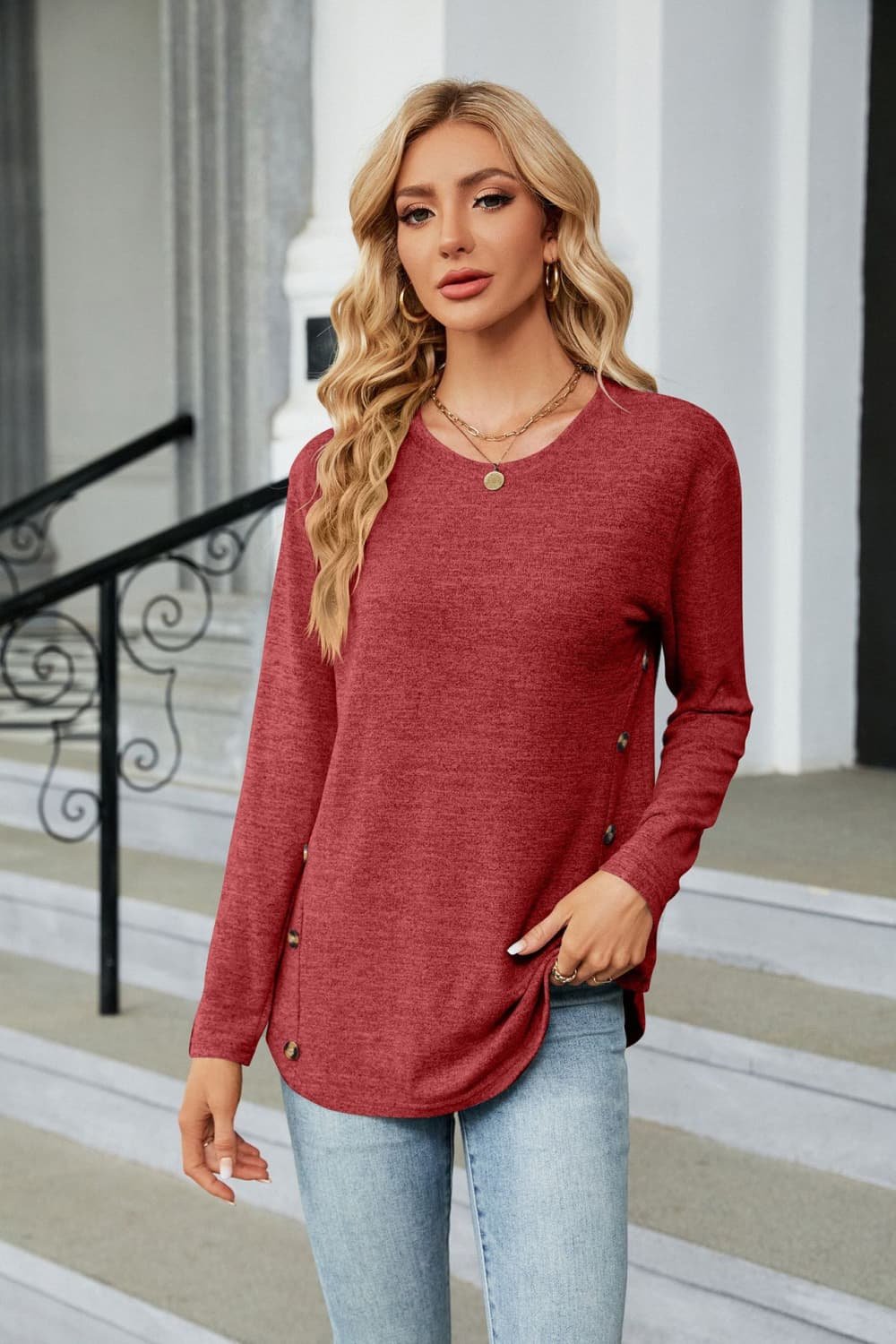 Round Neck Long Sleeve T-Shirt - Image 14