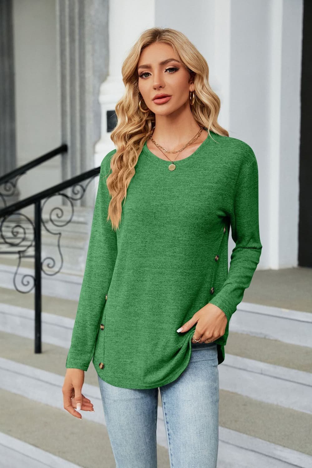 Round Neck Long Sleeve T-Shirt - Image 11