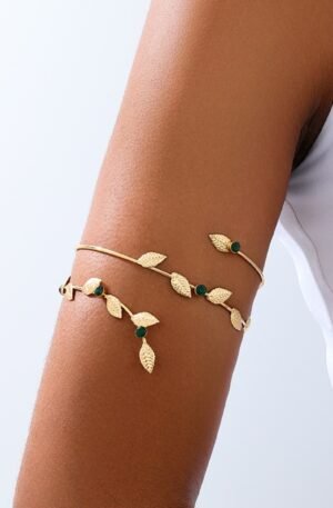18K Gold-Plated Alloy Rhinestone Leaf Bracelet