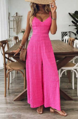 Bow Back Sleeveless Wide Leg Jumpsuit