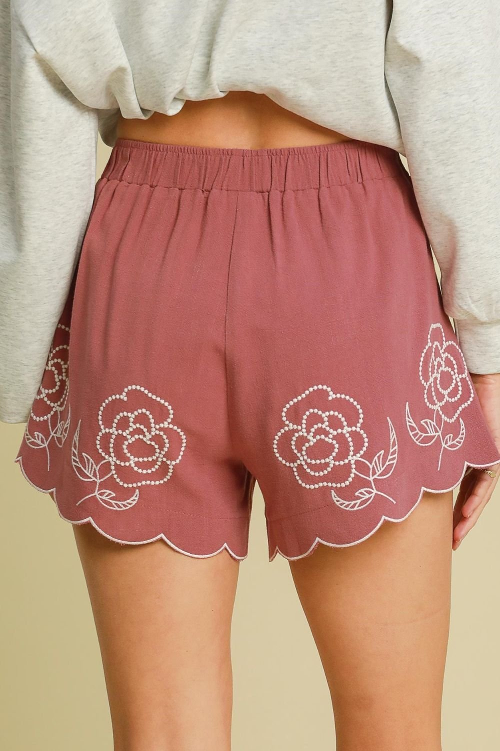 Umgee Full Size Linen Blend Shorts with Floral Embroidered Details - Image 5