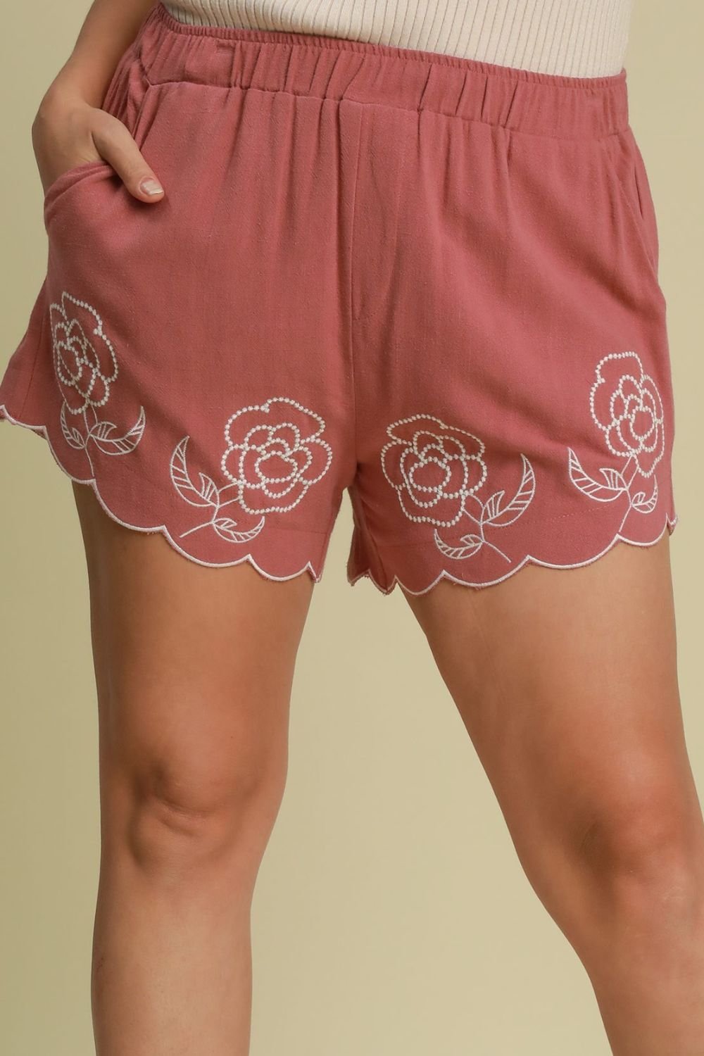 Umgee Full Size Linen Blend Shorts with Floral Embroidered Details - Image 4
