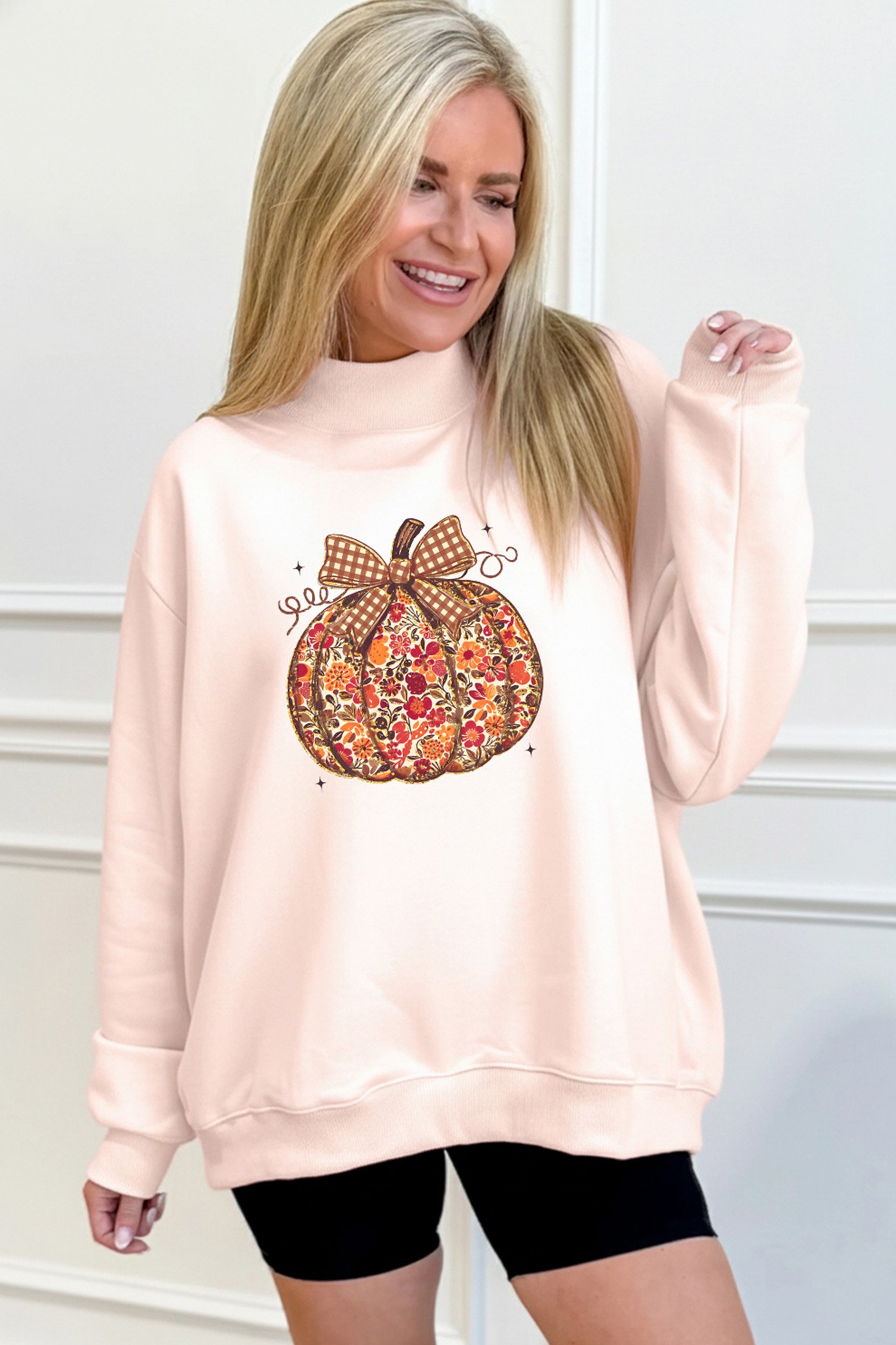Pink Floral Pumpkin Oversized Sweatshirt - Image 3